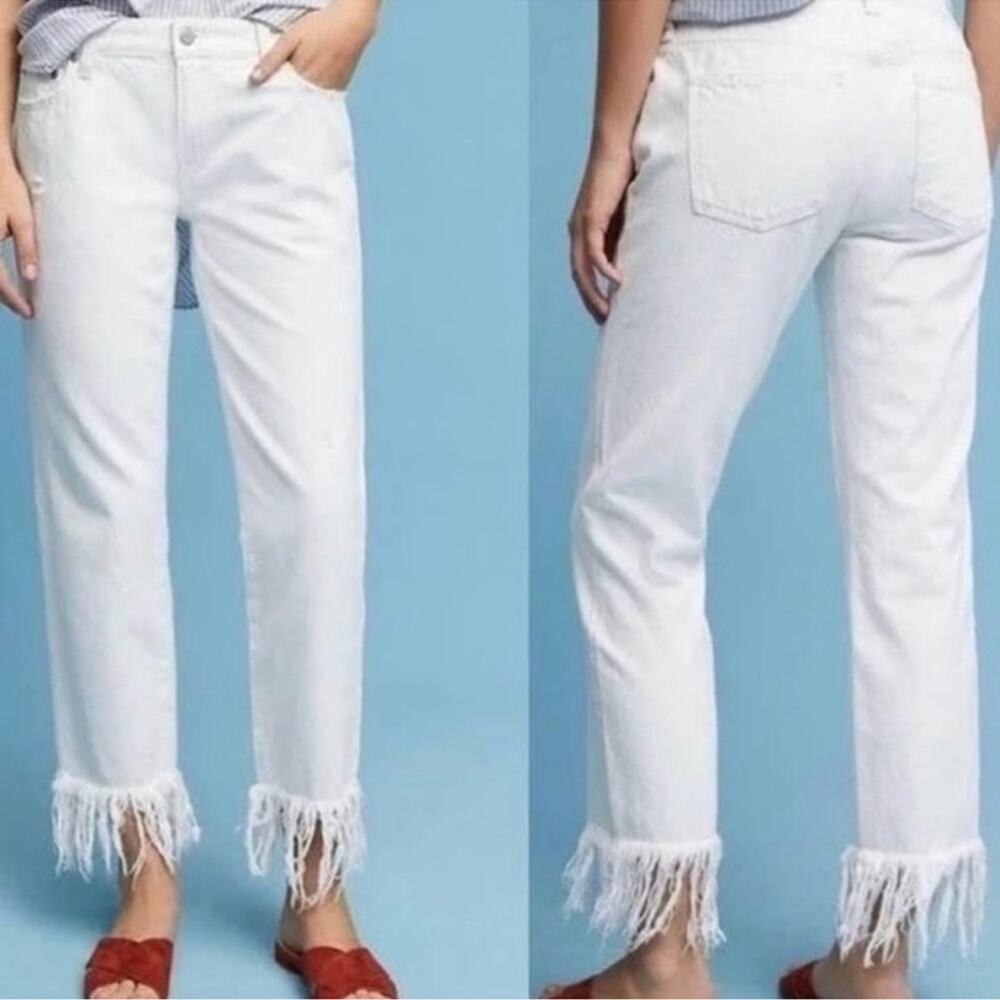 Anthropologie Pilcro and the Letterpress White Cropped Fray Hem Jeans Distressed